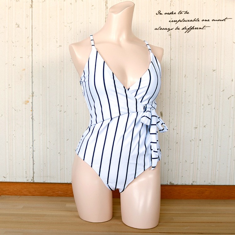 水着 ワンピース ブラジリアン ハイレグ ストライプ カシュクール 体系カバー