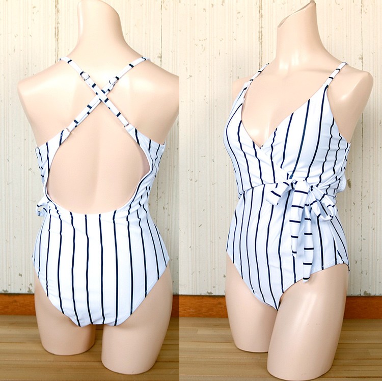 カシュクールデザイン ストライプ ワンピースタイプ水着 | スポーツ