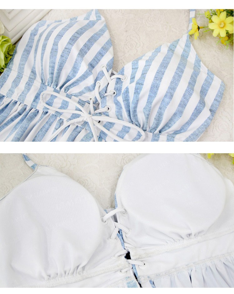 水着 ビキニ ストライプ ホルターネック レースアップ フリル セット 体系カバー バンドゥ