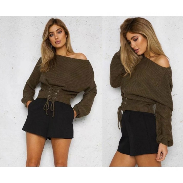 ニット レディース レースアップ ローゲージ 肩見せ 春 秋 Joyfeel ジョイフィール