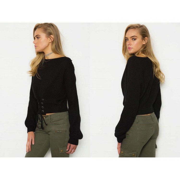 ニット レディース レースアップ ローゲージ 肩見せ 春 秋 Joyfeel ジョイフィール