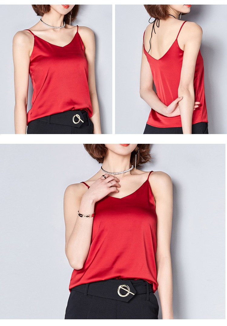 キャミソール トップス サテン ノースリーブ レディース