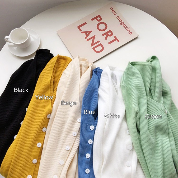 ニット カーディガン レディース 長袖 Vネック トップス 無地 黒 白 青 緑 黄 韓国 送料無料 Dazzle ダズル