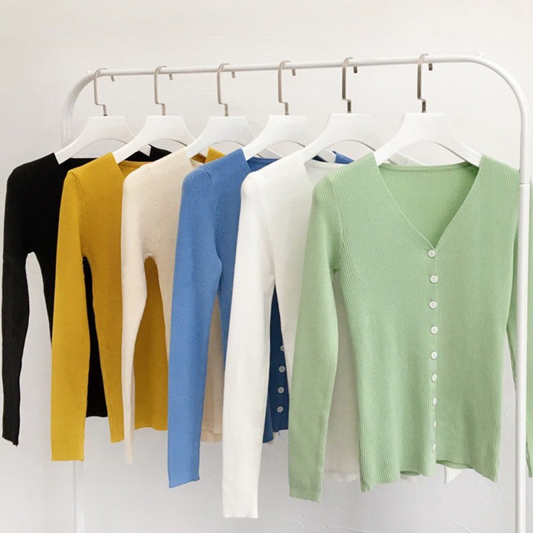 ニット カーディガン レディース 長袖 Vネック トップス 無地 黒 白 青 緑 黄 韓国 送料無料 Dazzle ダズル