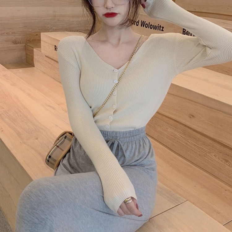 ニット カーディガン レディース 長袖 Vネック トップス 無地 黒 白 青 緑 黄 韓国 送料無料 Dazzle ダズル