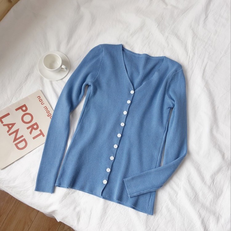 ニット カーディガン レディース 長袖 Vネック トップス 無地 黒 白 青 緑 黄 韓国 送料無料 Dazzle ダズル