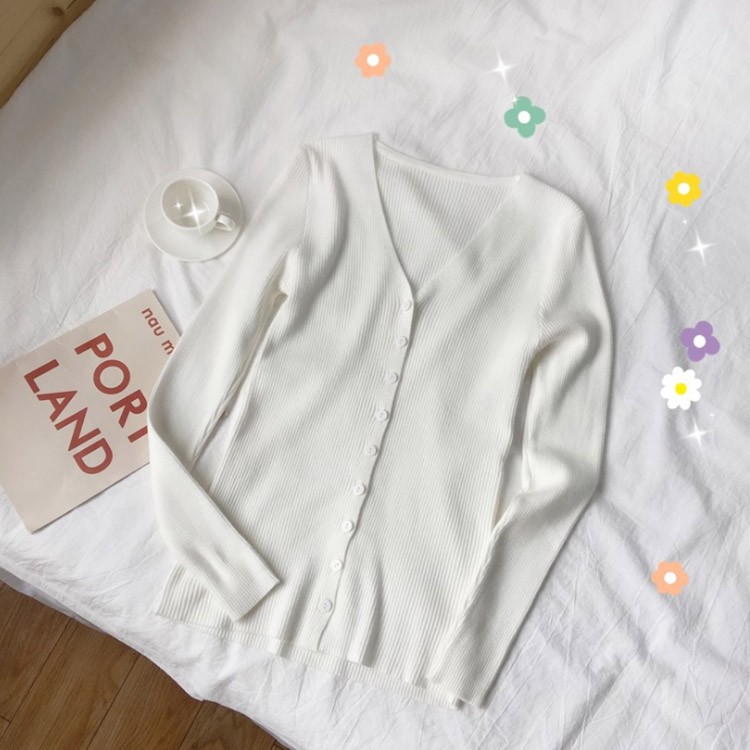 ニット カーディガン レディース 長袖 Vネック トップス 無地 黒 白 青 緑 黄 韓国 送料無料 Dazzle ダズル