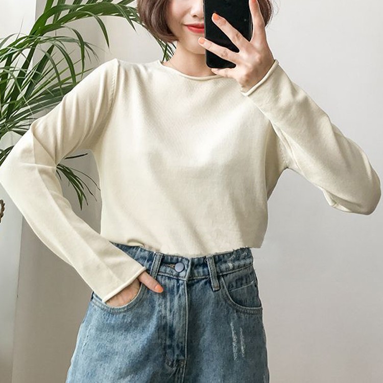 ニット 薄手 レディース 長袖 ヘムロール 韓国 Dazzle ダズル