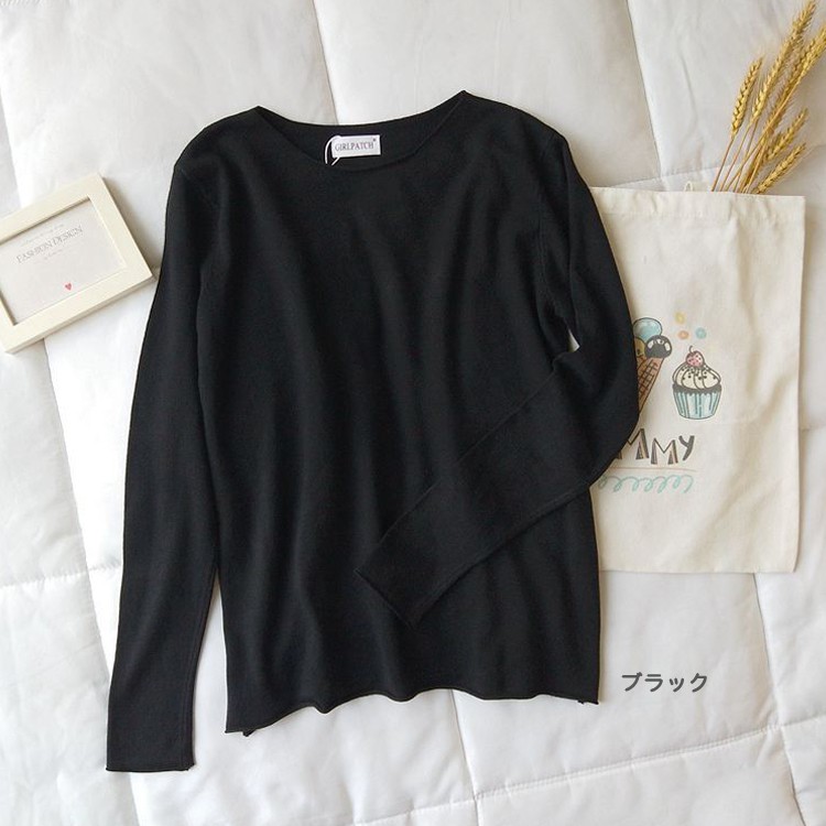 ニット 薄手 レディース 長袖 ヘムロール 韓国 Dazzle ダズル