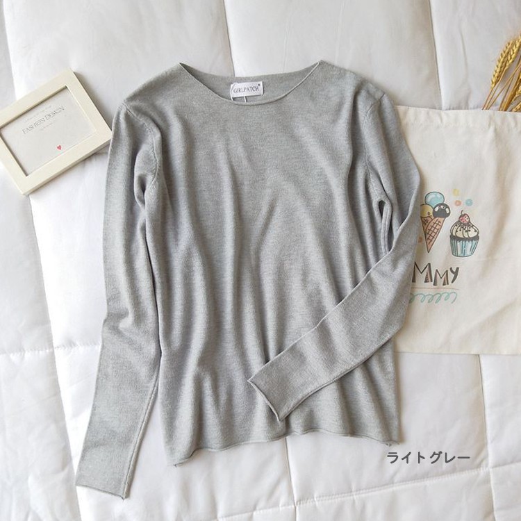 ニット 薄手 レディース 長袖 ヘムロール 韓国 Dazzle ダズル