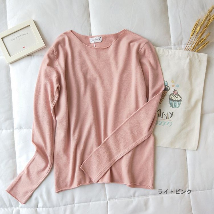 ニット 薄手 レディース 長袖 ヘムロール 韓国 Dazzle ダズル