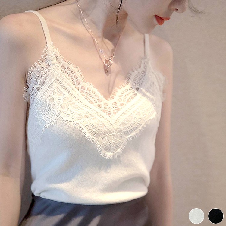 レース キャミソール レディース Vネック 無地 韓国ファッション 送料無料 Dazzle ダズル