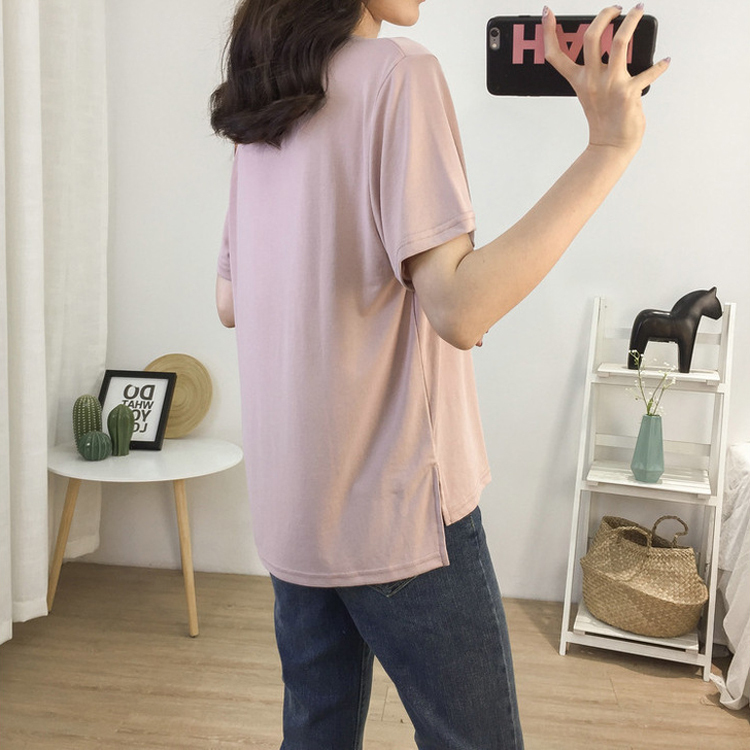 Tシャツ 半袖 レディース Uネック 韓国 送料無料 ジョイフィール joyfeel