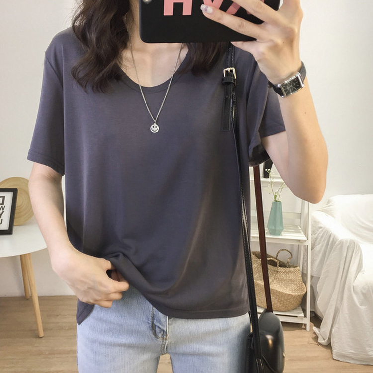 Tシャツ 半袖 レディース Uネック 韓国 送料無料 ジョイフィール joyfeel