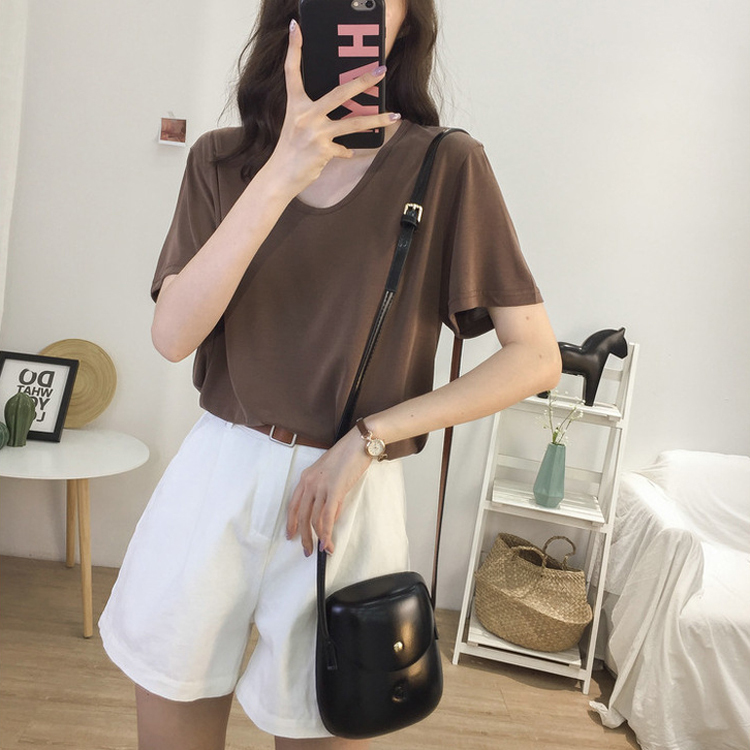 Tシャツ 半袖 レディース Uネック 韓国 送料無料 ジョイフィール joyfeel