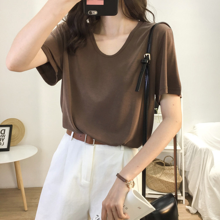 Tシャツ 半袖 レディース Uネック 韓国 送料無料 ジョイフィール joyfeel