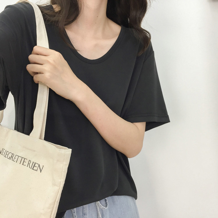 Tシャツ 半袖 レディース Uネック 韓国 送料無料 ジョイフィール joyfeel