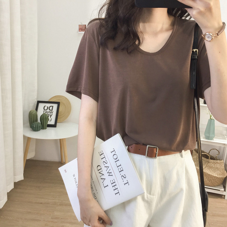 Tシャツ 半袖 レディース Uネック 韓国 送料無料 ジョイフィール joyfeel