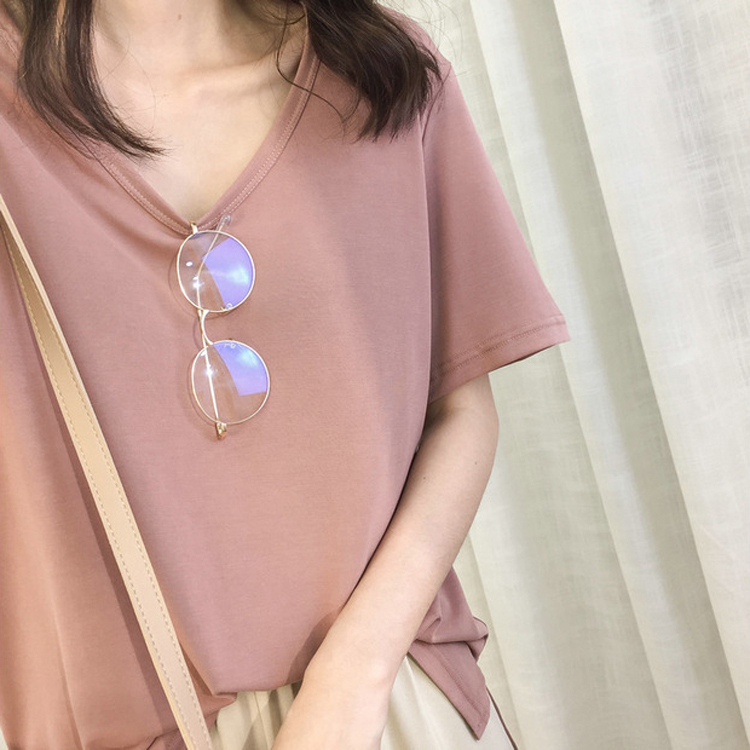 Tシャツ 半袖 レディース Uネック 韓国 送料無料 ジョイフィール joyfeel