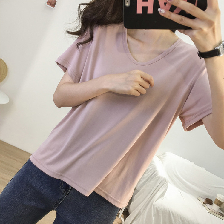 Tシャツ 半袖 レディース Uネック 韓国 送料無料 ジョイフィール joyfeel