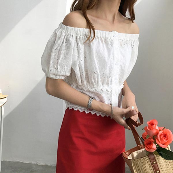 トップス レディース 鎖骨見せ オフショルダー コットン レース キャミソール 半袖 Dazzle ダズル