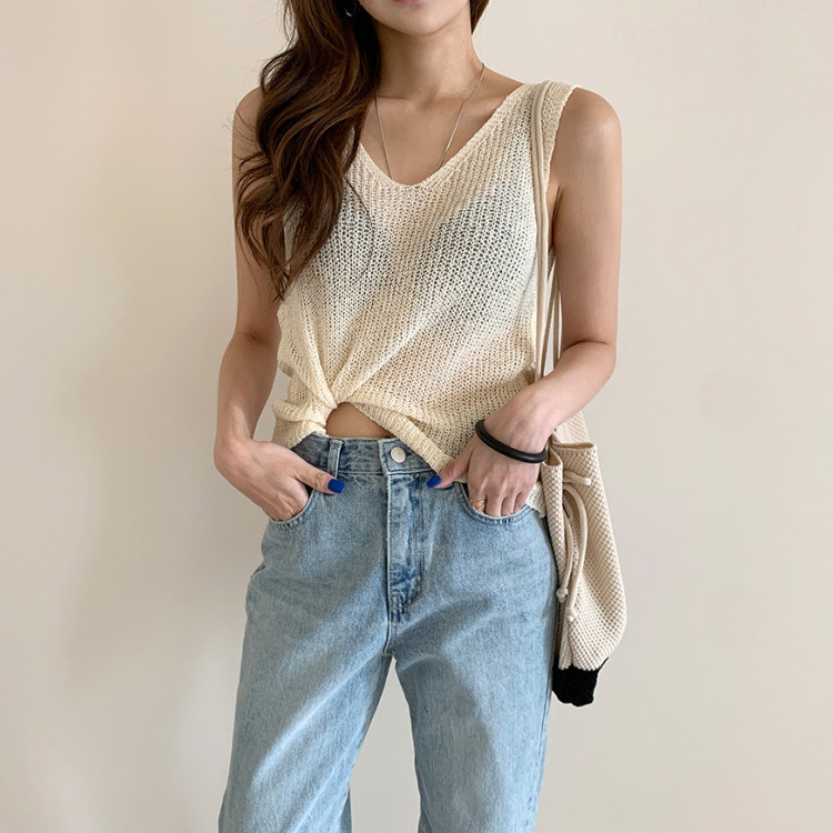 タンクトップ レディース 夏 ニット 薄手 ノースリーブ 韓国 Dazzle ダズル