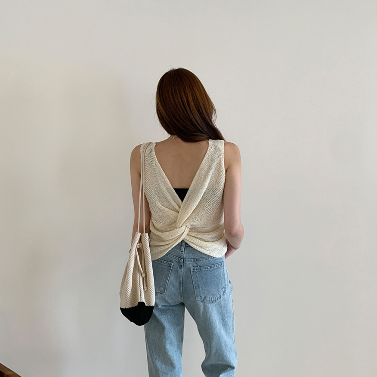 タンクトップ レディース 夏 ニット 薄手 ノースリーブ 韓国 Dazzle ダズル