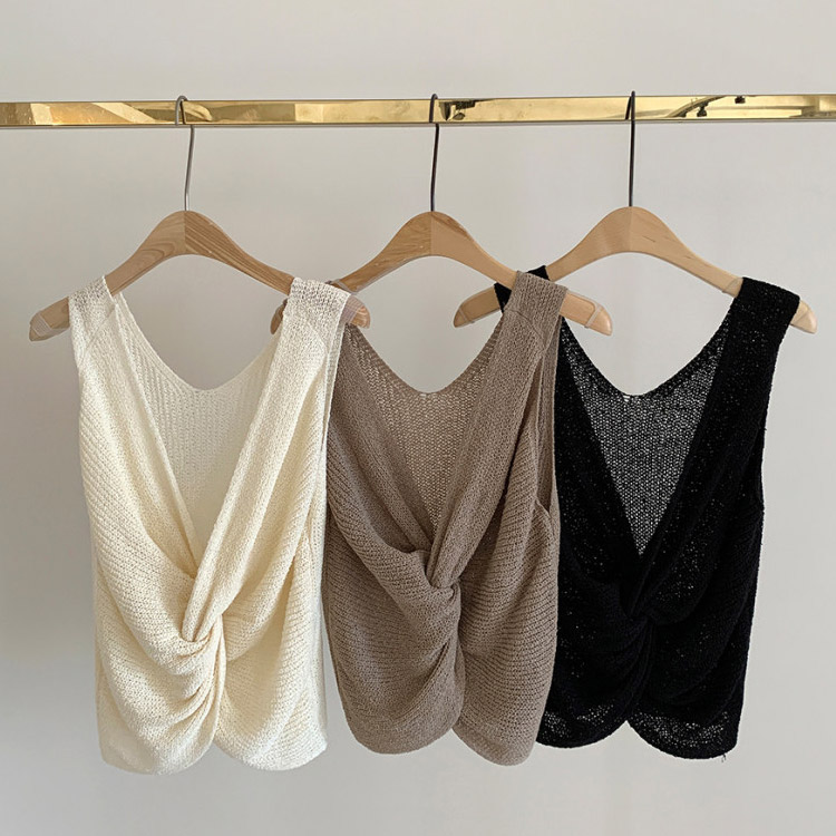 タンクトップ レディース 夏 ニット 薄手 ノースリーブ 韓国 Dazzle ダズル