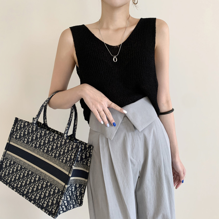 タンクトップ レディース 夏 ニット 薄手 ノースリーブ 韓国 Dazzle ダズル