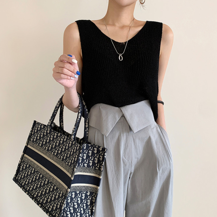 タンクトップ レディース 夏 ニット 薄手 ノースリーブ 韓国 Dazzle ダズル