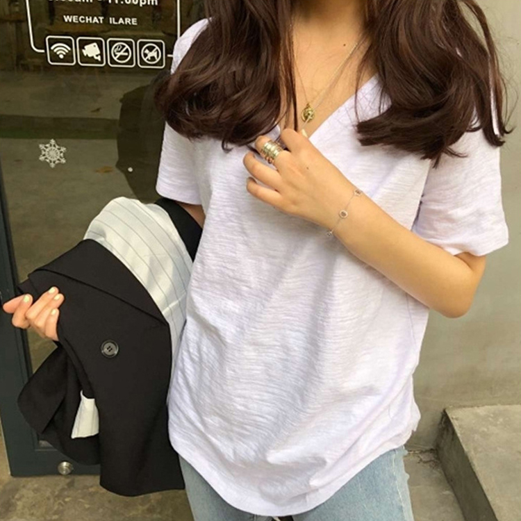 Tシャツ 半袖 レディース Vネック 韓国 送料無料 ジョイフィール joyfeel