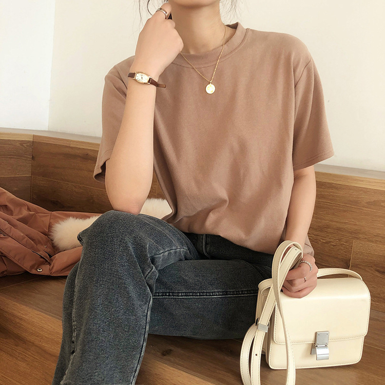 Tシャツ 半袖 5分袖 厚手 レディース 韓国 送料無料 ジョイフィール joyfeel