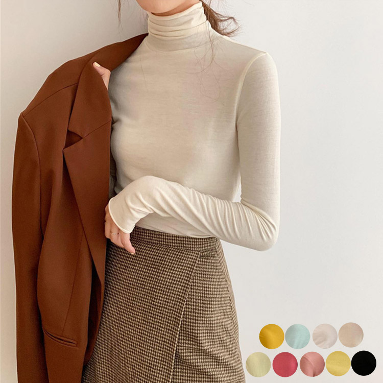 タートルネック トップス レディース 薄手 韓国 送料無料 ジョイフィール joyfeel