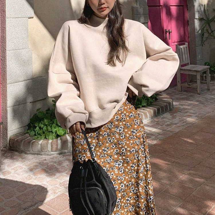 裏起毛 トレーナー レディース スウェット ハイネック トップス ショート丈 韓国 Dazzle ダズル