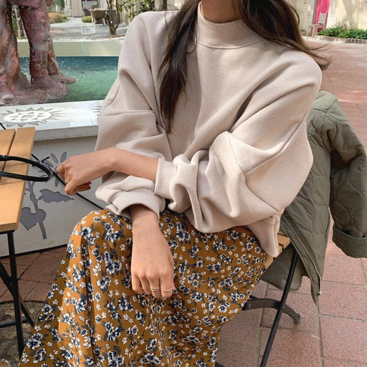 裏起毛 トレーナー レディース スウェット ハイネック トップス ショート丈 韓国 Dazzle ダズル