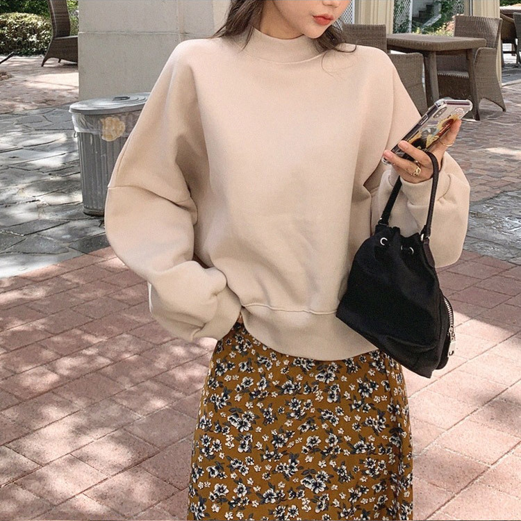 裏起毛 トレーナー レディース スウェット ハイネック トップス ショート丈 韓国 Dazzle ダズル