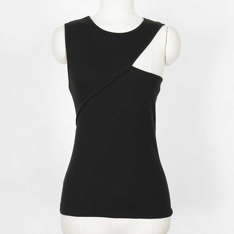 タンクトップ レディース ノースリーブ クルーネック アシンメトリー ノースリーブ 切り替え 無地 Dazzle ダズル