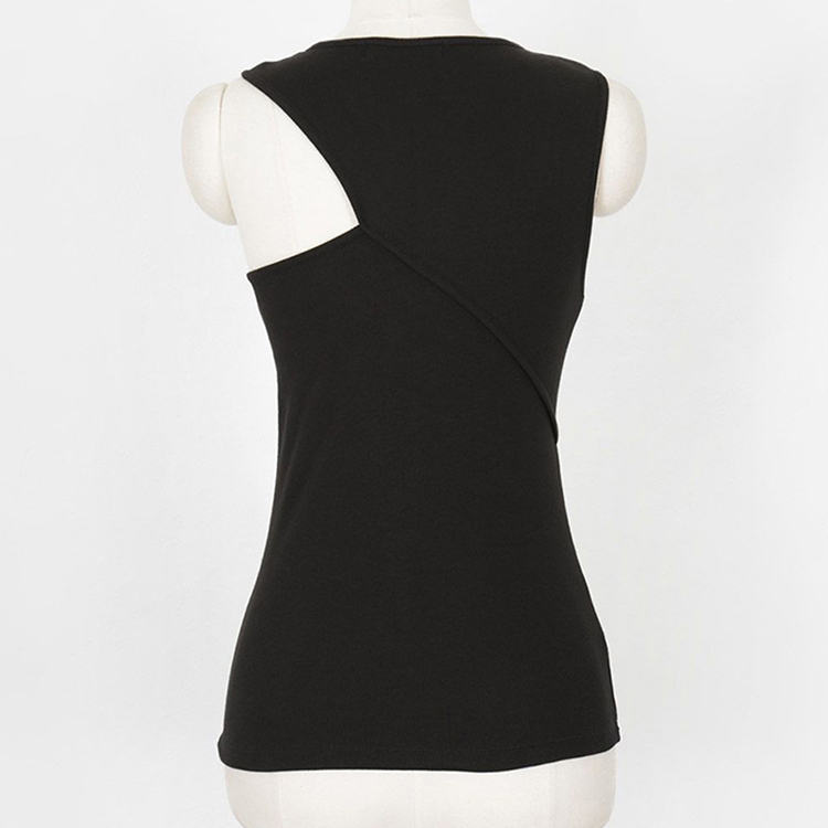 タンクトップ レディース ノースリーブ クルーネック アシンメトリー ノースリーブ 切り替え 無地 Dazzle ダズル