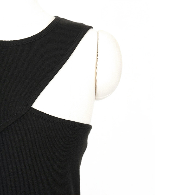 タンクトップ レディース ノースリーブ クルーネック アシンメトリー ノースリーブ 切り替え 無地 Dazzle ダズル