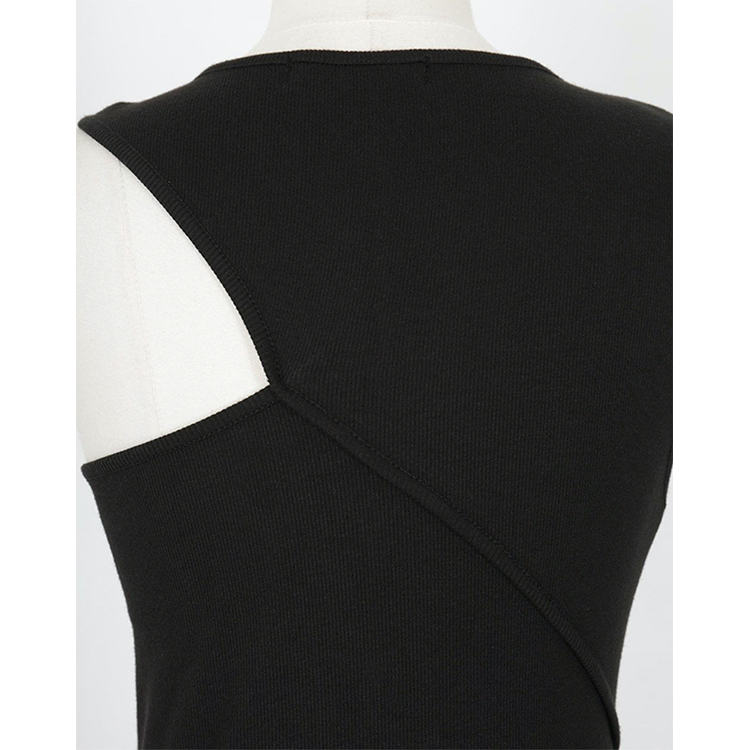 タンクトップ レディース ノースリーブ クルーネック アシンメトリー ノースリーブ 切り替え 無地 Dazzle ダズル