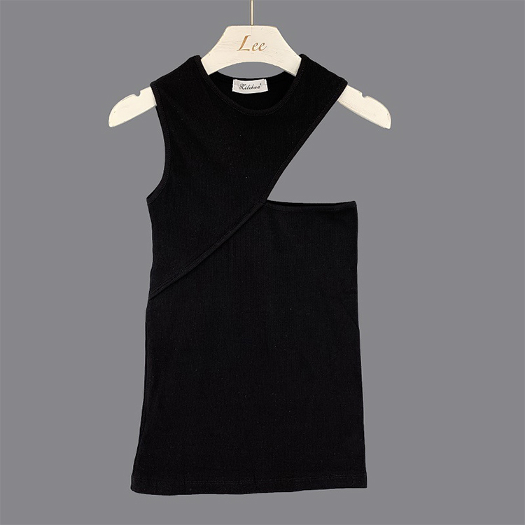 タンクトップ レディース ノースリーブ クルーネック アシンメトリー ノースリーブ 切り替え 無地 Dazzle ダズル