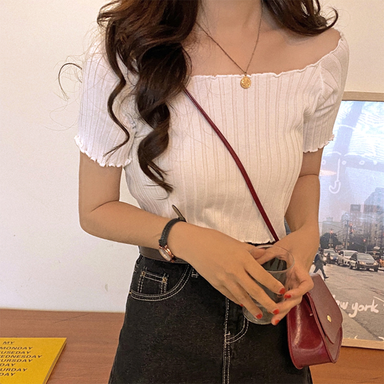 Tシャツ レディース スクエアネック 肩見せ 半袖 ショート丈 リブ オフショルダー Dazzle ダズル