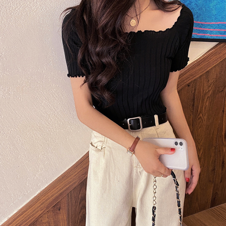 Tシャツ レディース スクエアネック 肩見せ 半袖 ショート丈 リブ オフショルダー Dazzle ダズル