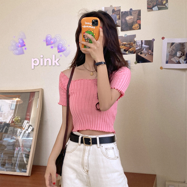 Tシャツ レディース スクエアネック 肩見せ 半袖 ショート丈 リブ オフショルダー Dazzle ダズル