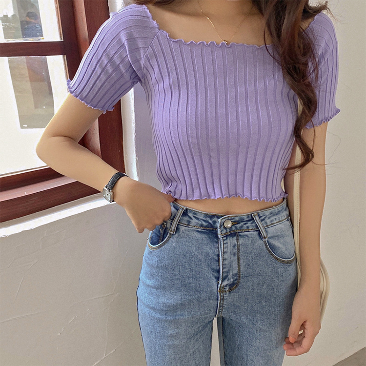 Tシャツ レディース スクエアネック 肩見せ 半袖 ショート丈 リブ オフショルダー Dazzle ダズル