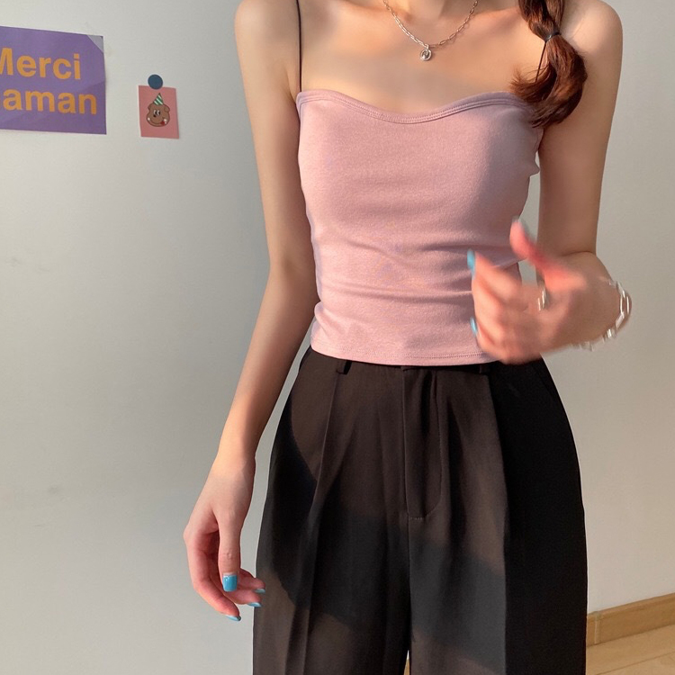 キャミソール レディース ベアトップ チューブトップ カップ付き 肩紐 インナー ショート丈 シンプル 無地 ジョイフィール joyfeel