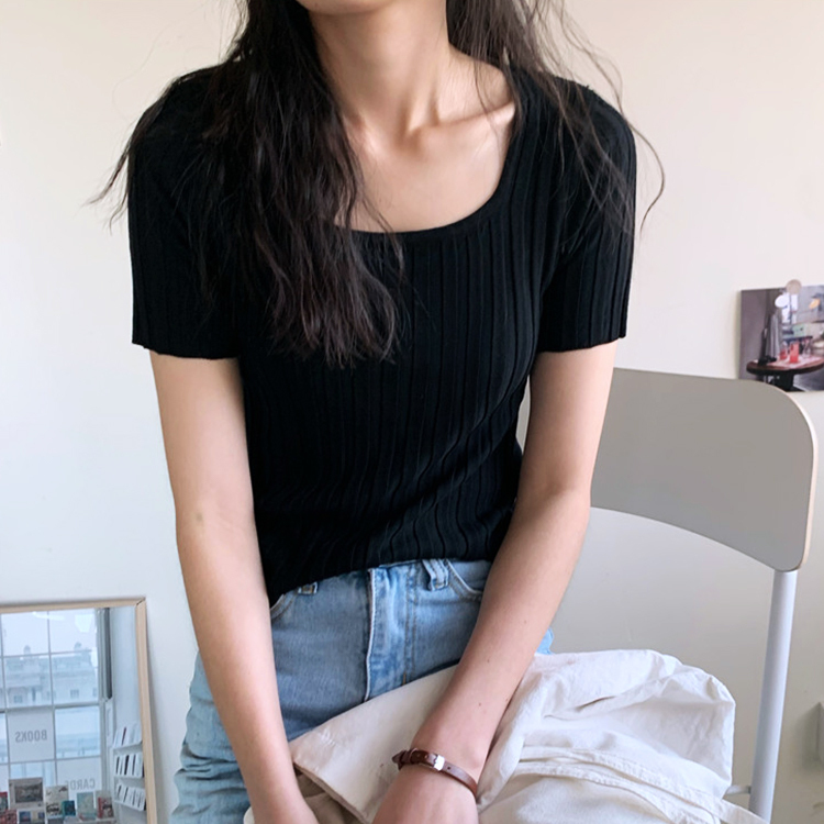 Tシャツ レディース 半袖 半袖Tシャツ リブ 夏 かわいい Uネック Dazzle ダズル