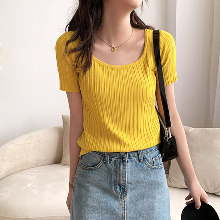 Tシャツ レディース 半袖 半袖Tシャツ リブ 夏 かわいい Uネック Dazzle ダズル