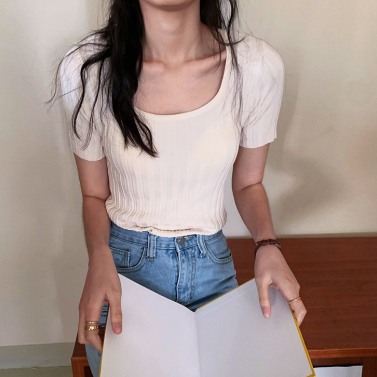 Tシャツ レディース 半袖 半袖Tシャツ リブ 夏 かわいい Uネック Dazzle ダズル