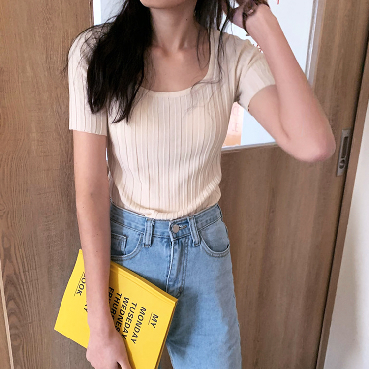デコルテ見せ Uライン リブ 半袖Tシャツ | レディース デコルテ見せ Uライン リブ 半袖Tシャツ | レディース